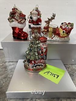 4 Large Blown Glass Santa Nutcracker Sleigh Reindeer Ornaments Valerie Parr Hill