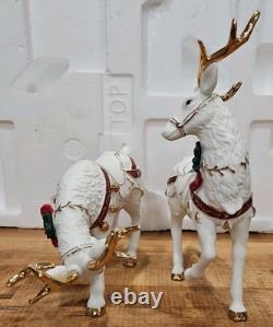 4 Pc Porcelain Christmas Ensemble Santa, Sleigh, Two Reindeers Read