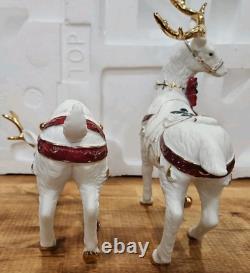 4 Pc Porcelain Christmas Ensemble Santa, Sleigh, Two Reindeers Read