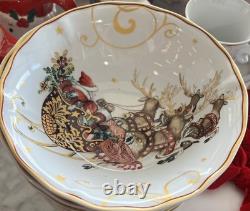 4 Williams Sonoma Twas the Night Christmas bowls Santa Sleigh reindeer New