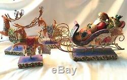 4 pc Jim Shore Delivering Joy Santa in Sleigh & 3 Dash Away Reindeer See Phot