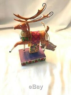4 pc Jim Shore Delivering Joy Santa in Sleigh & 3 Dash Away Reindeer See Phot