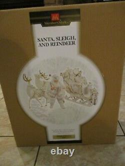 4 pc Member's Mark Holiday Collection Porcelain Santa Sleigh 2 Reindeer LARGE