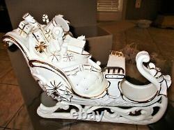 4 pc Member's Mark Holiday Collection Porcelain Santa Sleigh 2 Reindeer LARGE