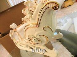 4 pc Member's Mark Holiday Collection Porcelain Santa Sleigh 2 Reindeer LARGE