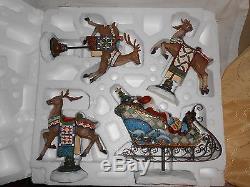 4 pc SANTA SLEIGH 3 REINDEER DISPLAY FIGURES KIRKLAND SIGNATURE