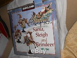 4 pc SANTA SLEIGH 3 REINDEER DISPLAY FIGURES KIRKLAND SIGNATURE Christmas Sled