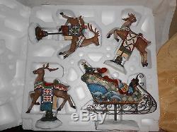 4 pc SANTA SLEIGH 3 REINDEER DISPLAY FIGURES KIRKLAND SIGNATURE Christmas Sled