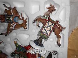 4 pc SANTA SLEIGH 3 REINDEER DISPLAY FIGURES KIRKLAND SIGNATURE Christmas Sled