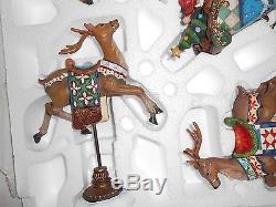 4 pc SANTA SLEIGH 3 REINDEER DISPLAY FIGURES KIRKLAND SIGNATURE Christmas Sled