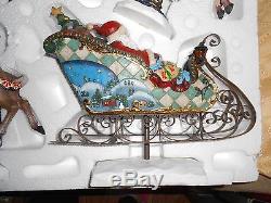 4 pc SANTA SLEIGH 3 REINDEER DISPLAY FIGURES KIRKLAND SIGNATURE Christmas Sled