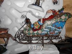 4 pc SANTA SLEIGH 3 REINDEER DISPLAY FIGURES KIRKLAND SIGNATURE Christmas Sled