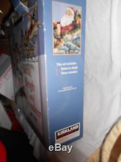 4 pc SANTA SLEIGH 3 REINDEER DISPLAY FIGURES KIRKLAND SIGNATURE Christmas Sled