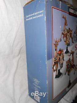 4 pc SANTA SLEIGH 3 REINDEER DISPLAY FIGURES KIRKLAND SIGNATURE Christmas Sled