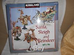 4 pc SANTA SLEIGH 3 REINDEER DISPLAY FIGURES KIRKLAND SIGNATURE Christmas Sled
