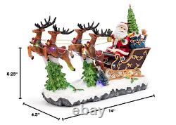 53011 Light-Up Santa Reindeer Sleigh Multicolor 14 X 8.25 Inches Resin Winter