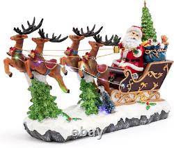 53011 Light-Up Santa Reindeer Sleigh Multicolor 14 X 8.25 Inches Resin Winter Ch