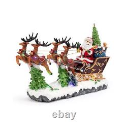 53011 Light-Up Santa Reindeer Sleigh Multicolor 14 x 8.25 Inches Resin Winter