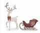 58 Lifesize Christmas Reindeer & Santa Sleigh Led Lighted Yard Decor 2 Piece