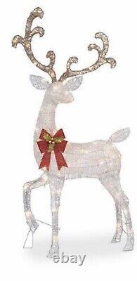 58 LIFESIZE CHRISTMAS REINDEER & SANTA SLEIGH LED LIGHTED YARD DECOR 2 piece