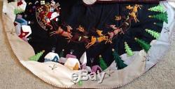59.5 60 Hand made Wool CHRISTMAS TREE SKIRT SANTA SLEIGH REINDEER Scene