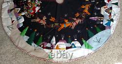 59.5 60 Hand made Wool CHRISTMAS TREE SKIRT SANTA SLEIGH REINDEER Scene