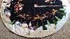 59.5 Hand Made Wool Santa Sleigh Reindeer Scene Christmas Tree Skirt