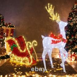 5.4 FT Christmas Lighted Reindeer & Santa's Sleigh, Indoor/Outdoor Xmas Pre-L