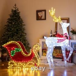5.4 FT Christmas Lighted Reindeer & Santa's Sleigh, Indoor/Outdoor Xmas Pre-L