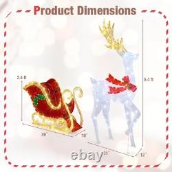 5.4 FT Christmas Lighted Reindeer & Santa's Sleigh, Indoor/Outdoor Xmas Pre-L