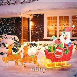 5 FT Christmas Lighted Reindeers with Santa Claus Sleigh, Outdoor Light-up Xm