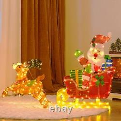 5 FT Christmas Lighted Reindeers with Santa Claus Sleigh, Outdoor Light-up Xm
