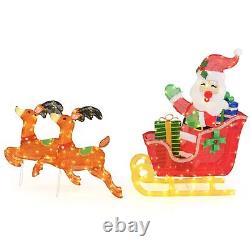5 FT Christmas Lighted Reindeers with Santa Claus Sleigh, Outdoor Light-up Xm