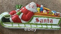 5 Pc. Vintage Christmas Illuminated 3D Plastic Santa Sleigh 8 Reindeer Lidco Co