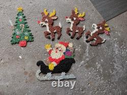 5p LOT Santa Sleigh Rudolph Reindeer Tree Melted Plastic Popcorn Christmas Decor