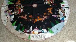 60 Handmade Wool Santa Sleigh Reindeer CHRISTMAS TREE SKIRT Applique Embroidery
