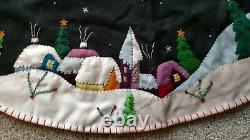 60 Handmade Wool Santa Sleigh Reindeer CHRISTMAS TREE SKIRT Applique Embroidery