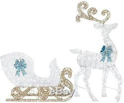 65 LED Reindeer and Santa Sleigh Christmas Xmas Yard Sculpture Decor Holiday
