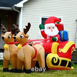6FT Christmas Inflatable Santa Claus on Sleigh 2 Reindeer Christmas Decoratio