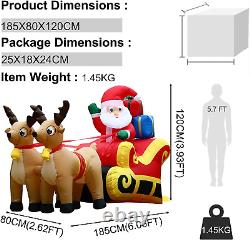 6FT Christmas Inflatable Santa Claus on Sleigh 2 Reindeer Christmas Decorations