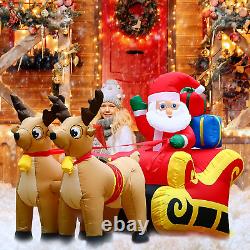 6FT Christmas Inflatable Santa Claus on Sleigh 2 Reindeer Christmas Decorations