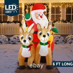 6FT Inflatable Santa Sleigh with 2 Reindeer LED Christmas Yard Decoration