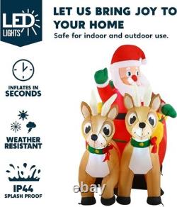 6FT Inflatable Santa Sleigh with 2 Reindeer LED Christmas Yard Decoration