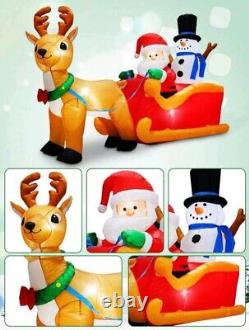 6.6FT Christmas Inflatables Santa Claus on Sleigh with Snowman and Reindeer