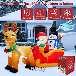 6.6FT Long Christmas Inflatables Santa Claus & Snowman on Sleigh with Reindeer D