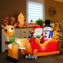 6.6FT Long Christmas Inflatables Santa Claus & Snowman on Sleigh with Reindeer D