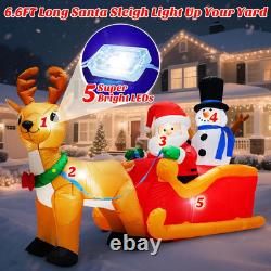 6.6FT Long Christmas Inflatables Santa Claus on Sleigh with Snowman & Reindeer