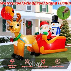 6.6FT Long Christmas Inflatables Santa Claus on Sleigh with Snowman & Reindeer