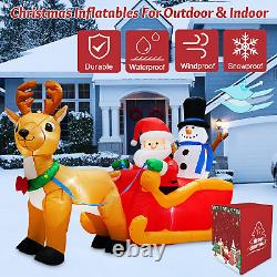 6.6 FT Long Christmas Inflatable Santa Claus on Sleigh with Snowman and Reindeer