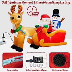 6.6 FT Long Christmas Inflatable Santa Claus on Sleigh with Snowman and Reindeer